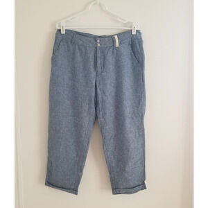 Women's Fresh Produce Blue Linen Cotton Cropped Wide Leg Pants Size 12